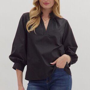 ENTRO BLACK BUTTON UP COLLAR TOP